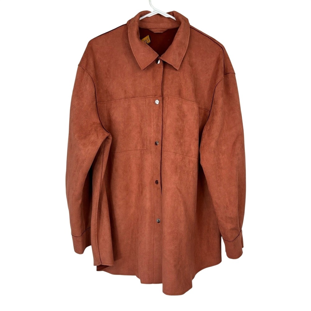 Truth by Republic Shacket Plus 1X Orange Shirt Jacket Casual Western Boho Suede - Picture 2 of 12
